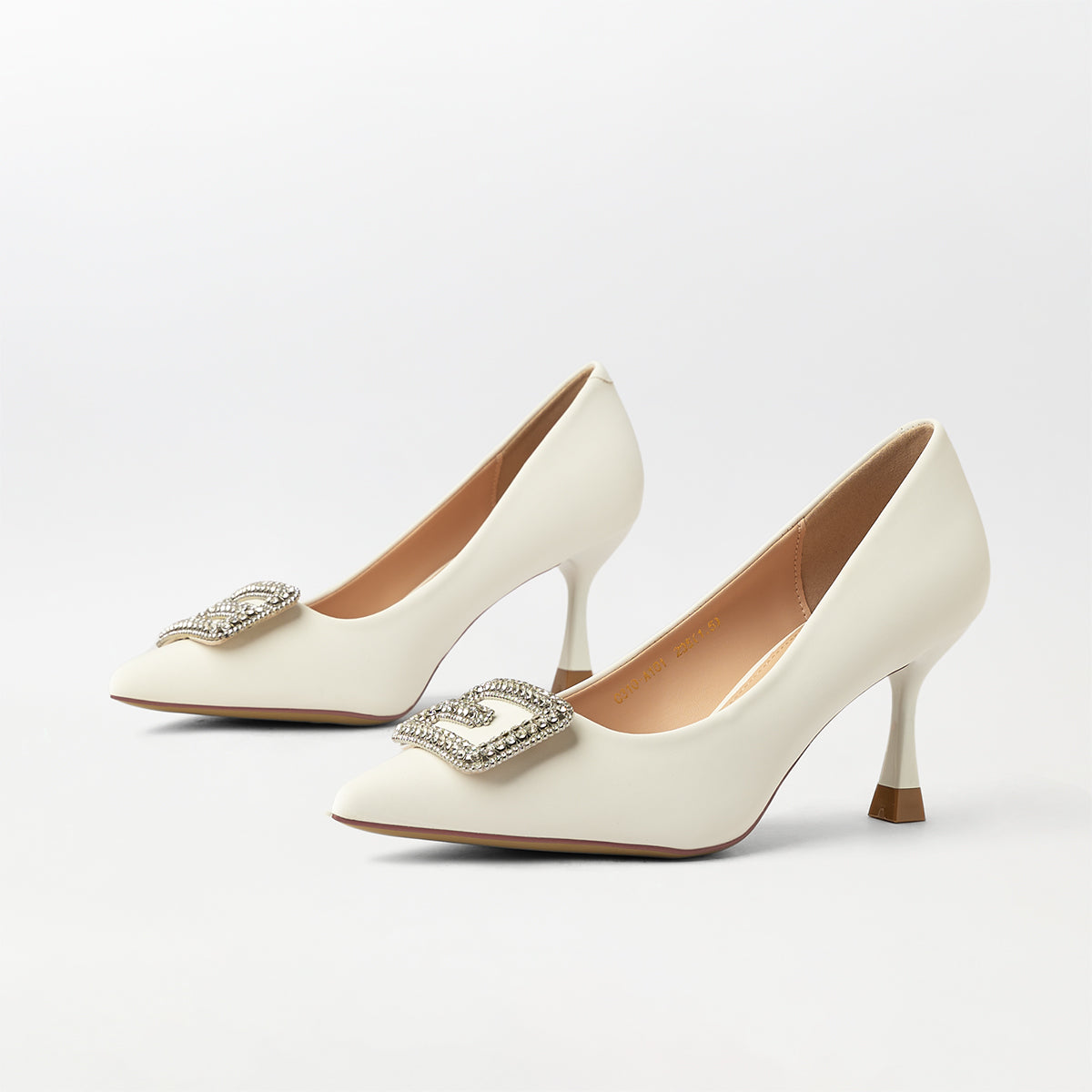 Buckle Embellished Court Shoes White - (CH237)