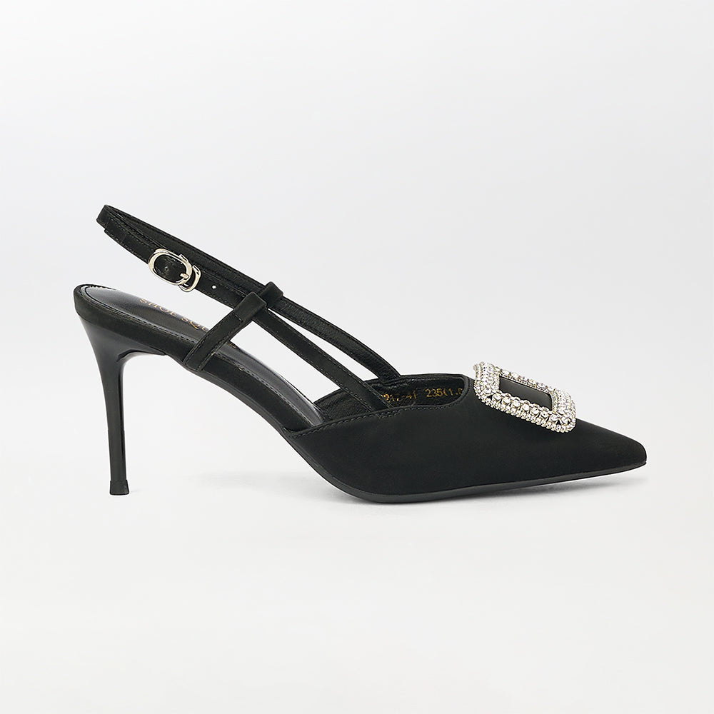 Broach Embellished Slingback Heels - (CH227)