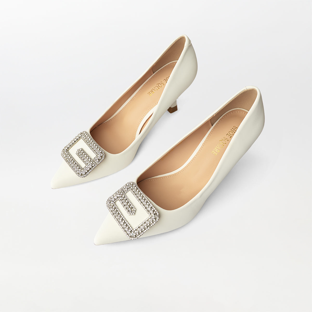Buckle Embellished Court Shoes White - (CH237)