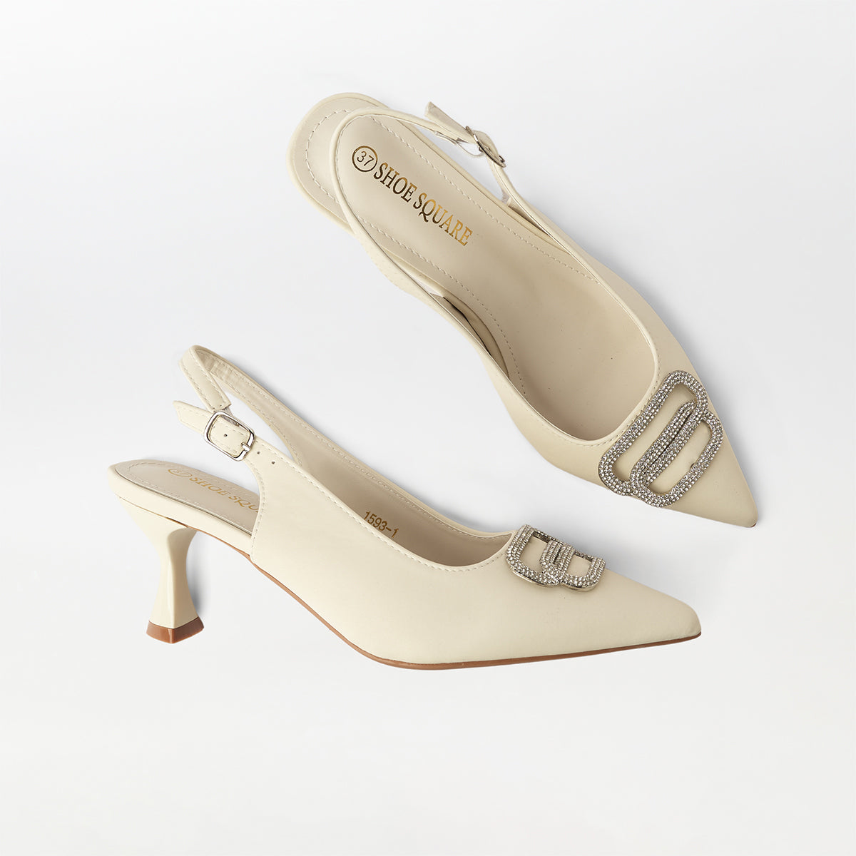 Broach Slingback Kitten Heels Off White - (CH253)