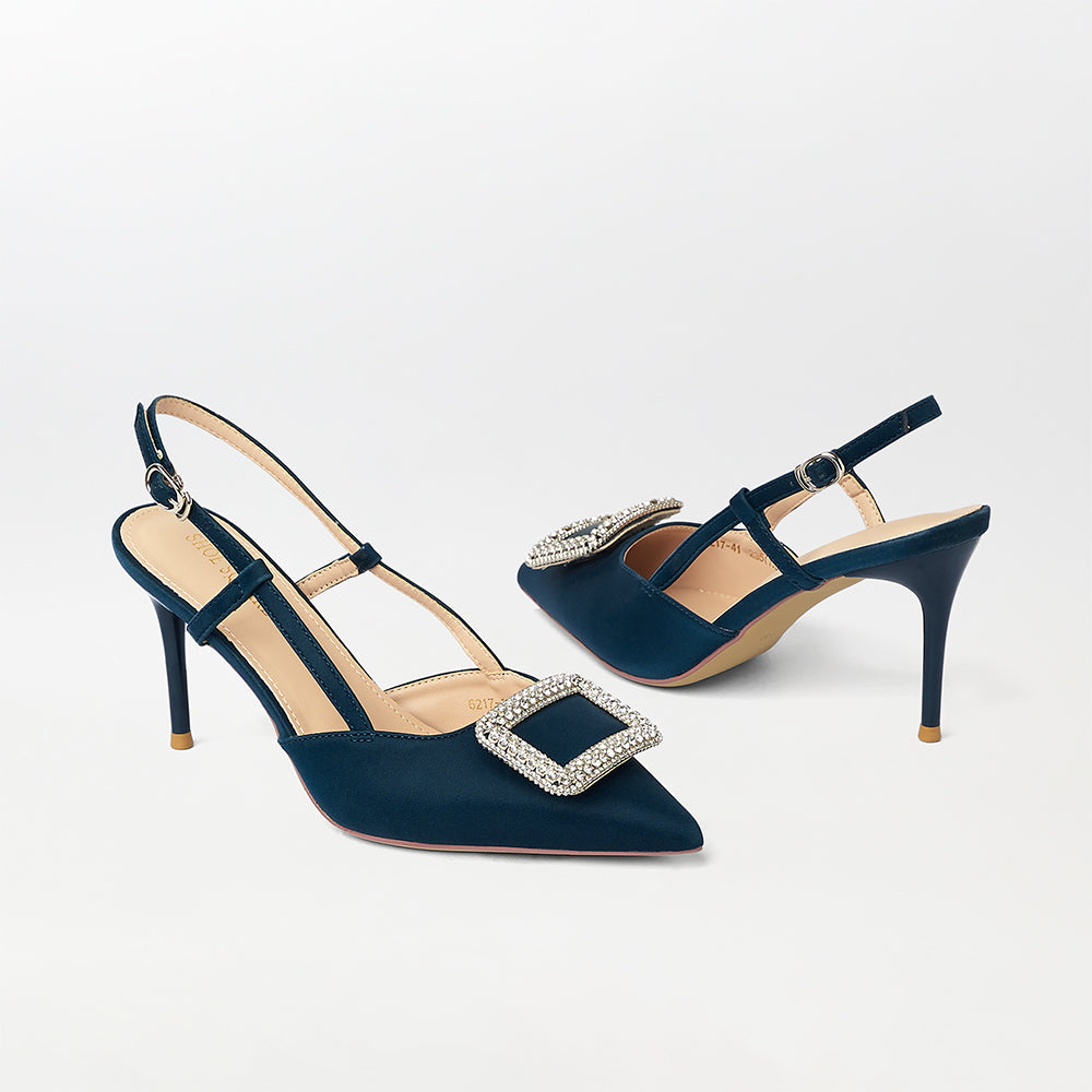 Broach Embellished Slingback Heels - (CH225)