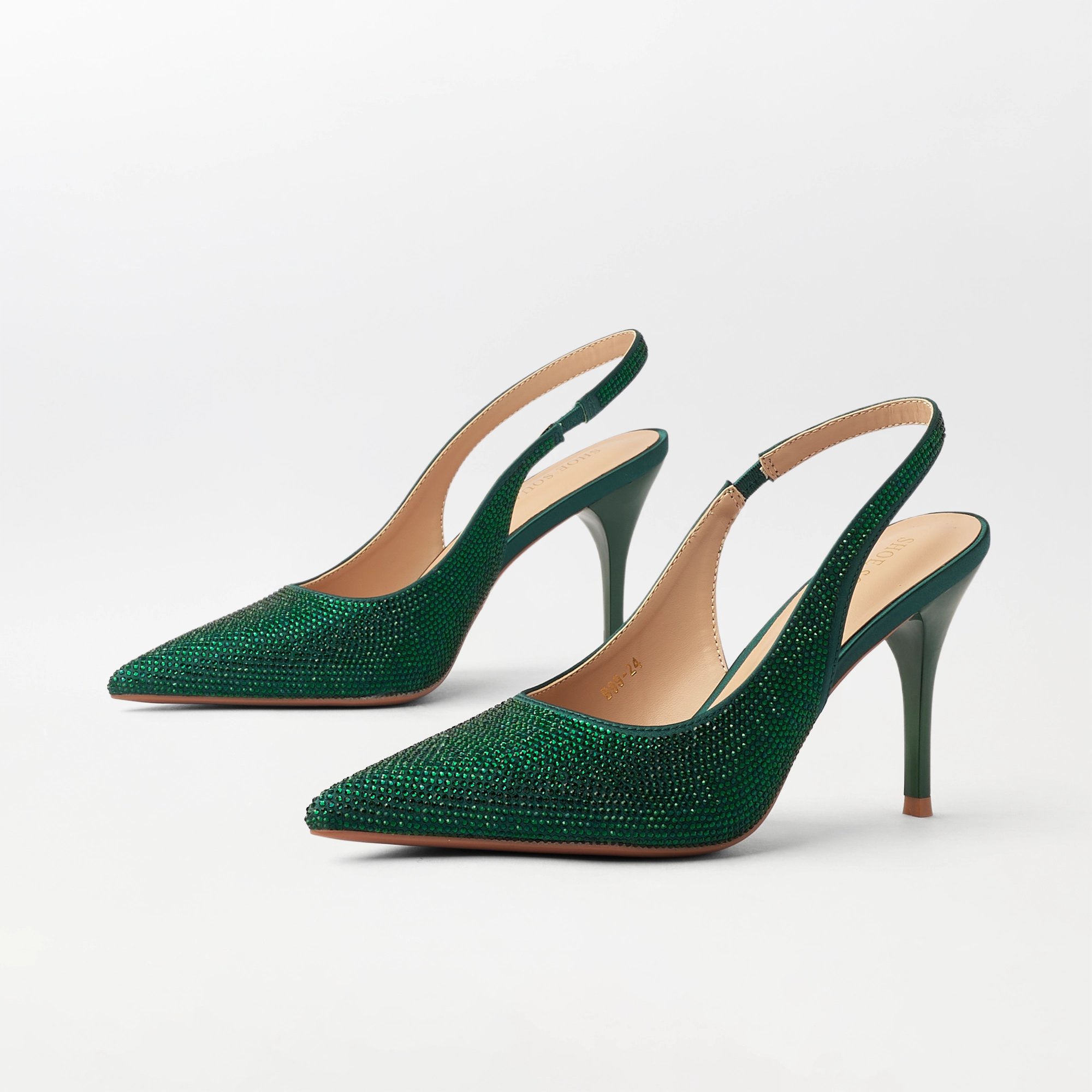 Embellished Slingback Kitten Heel Green - (CH335)