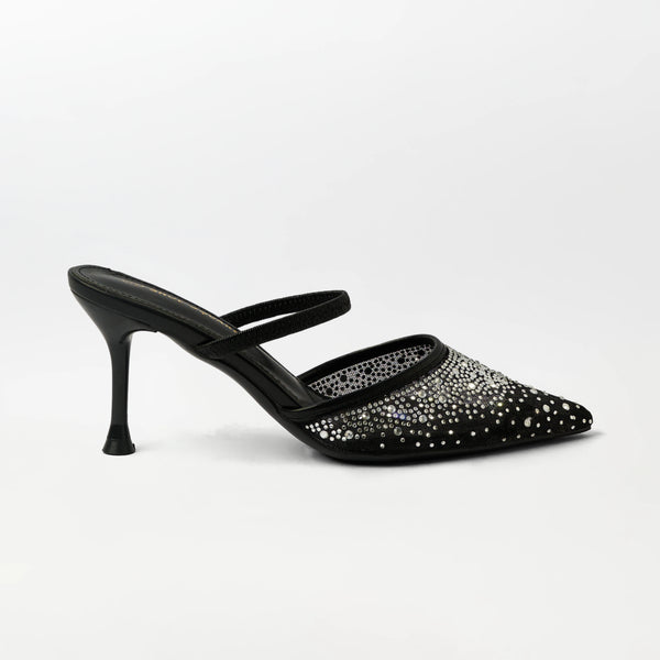 Pointed Toe - Short Heels Mules - Black (CH103)