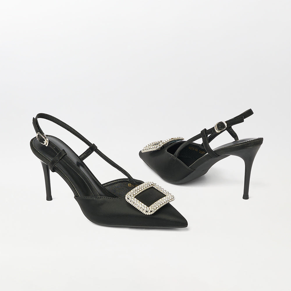 Broach Embellished Slingback Heels - (CH227)