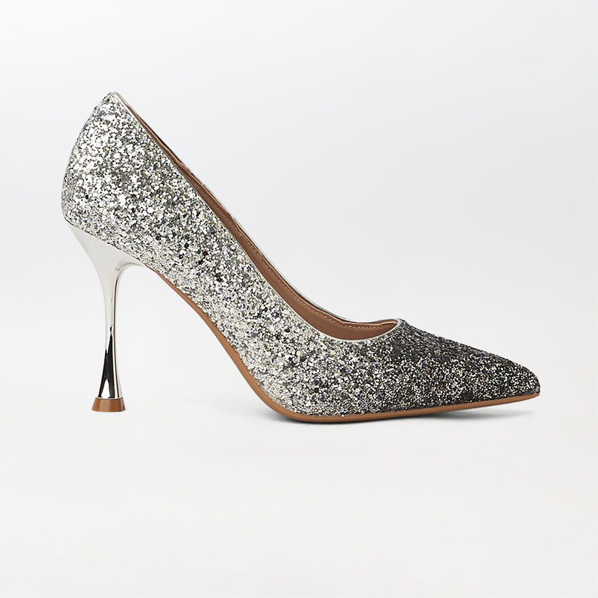 Two Tone Glitter Stiletto High Heels Silver - (CH268)