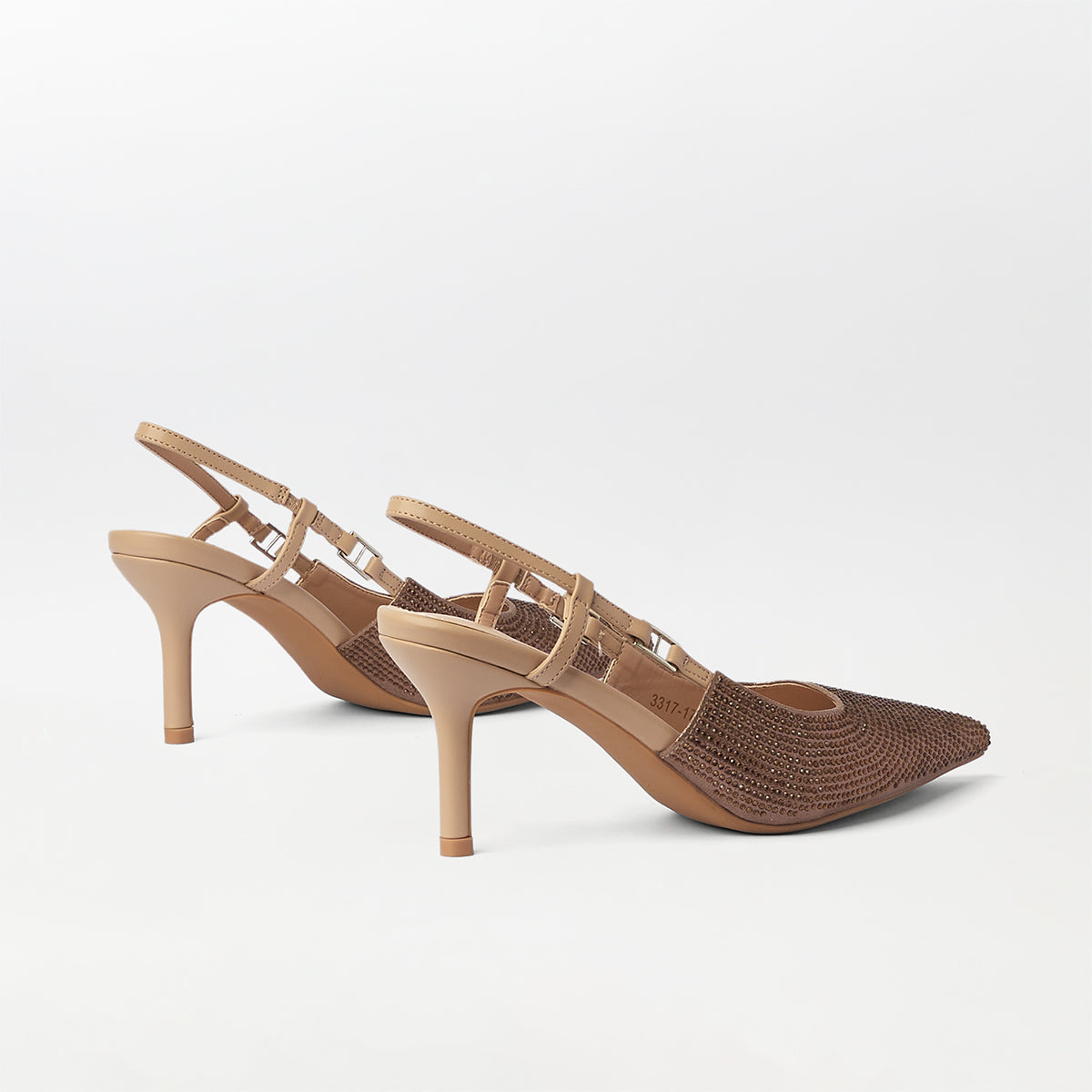 Embellished Slingback Kitten Heels Khaki - (CH276)