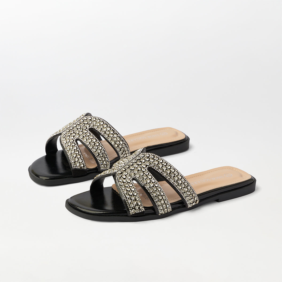 Stone Embellished Flat Slippers - (FS81)