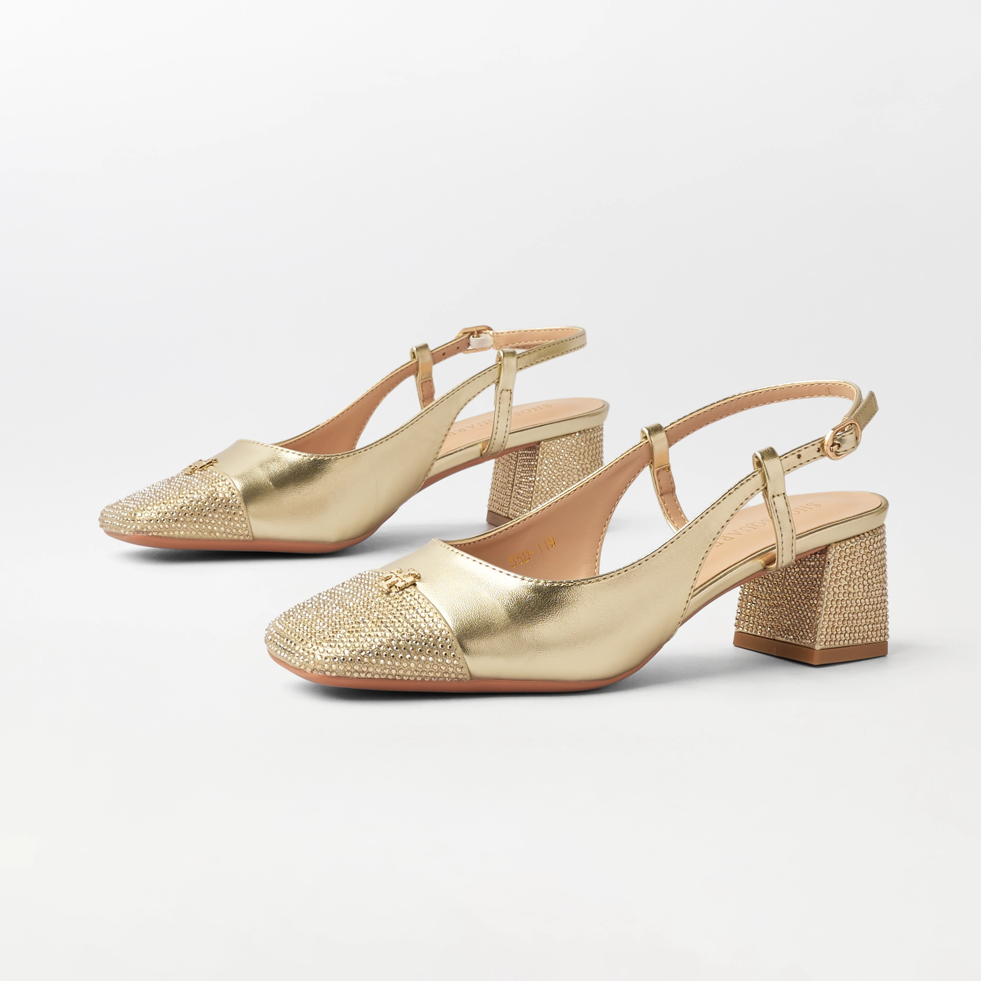 Square Slingback Block Heel Gold - (CH332)