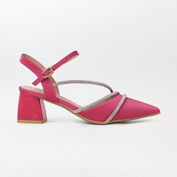 Pointed Toe Block Heel Sandals Fuchsia - (CH288)