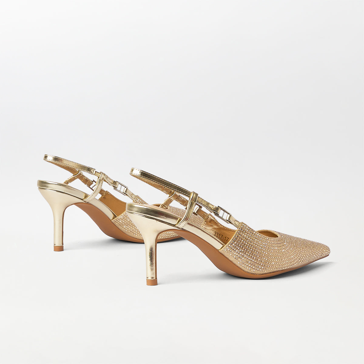 Embellished Slingback Kitten Heels Gold - (CH278)