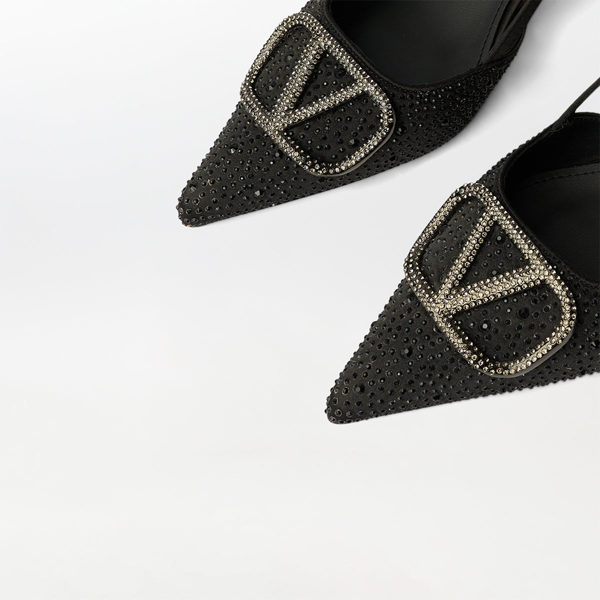 Kitten Heels Broach Slingback Black - (CH231)