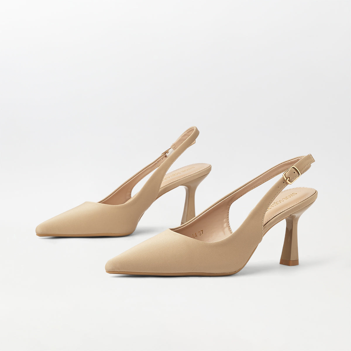 Slingback Kitten Heels Beige - (CH244)
