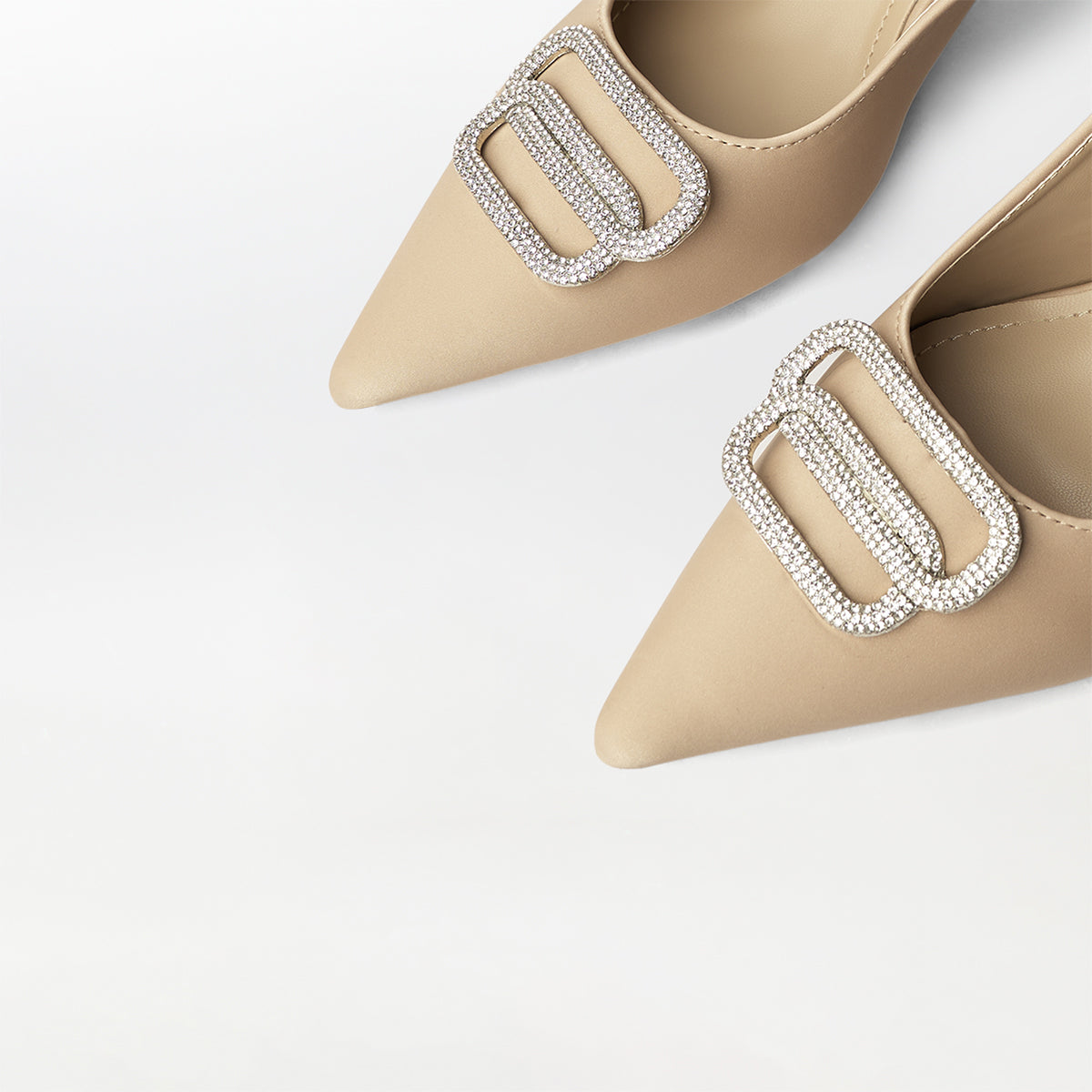 Broach Slingback Kitten Heels Khaki - (CH254)
