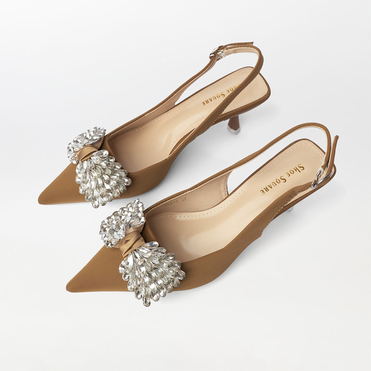 Broach embellish sling back brown -(CH289)