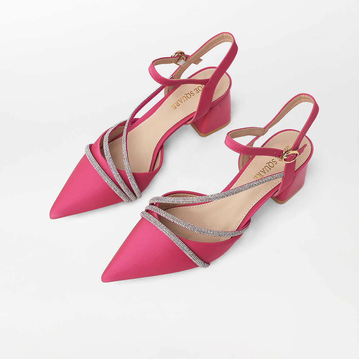 Pointed Toe Block Heel Sandals Fuchsia - (CH288)