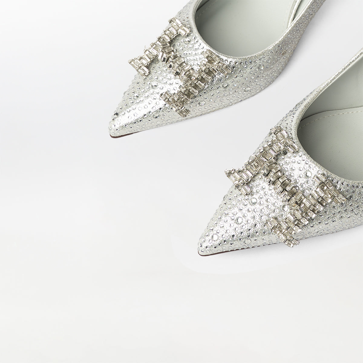 Stones Embellished Court Shoes Silver - (CH229)