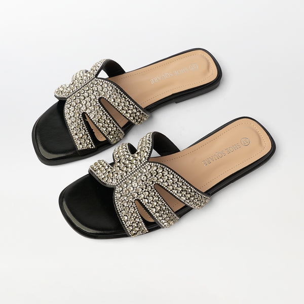 Stone Embellished Flat Slippers - (FS81)