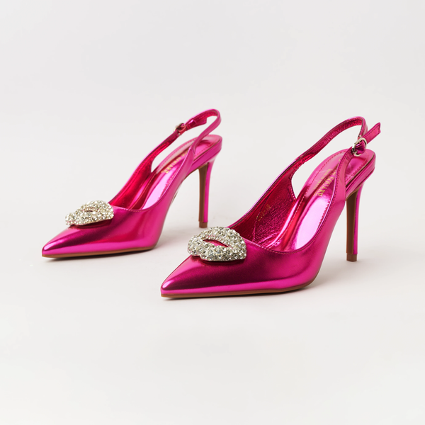 Pointed Toe - Embellished Slingback High Heels - Fushia (Ch49)