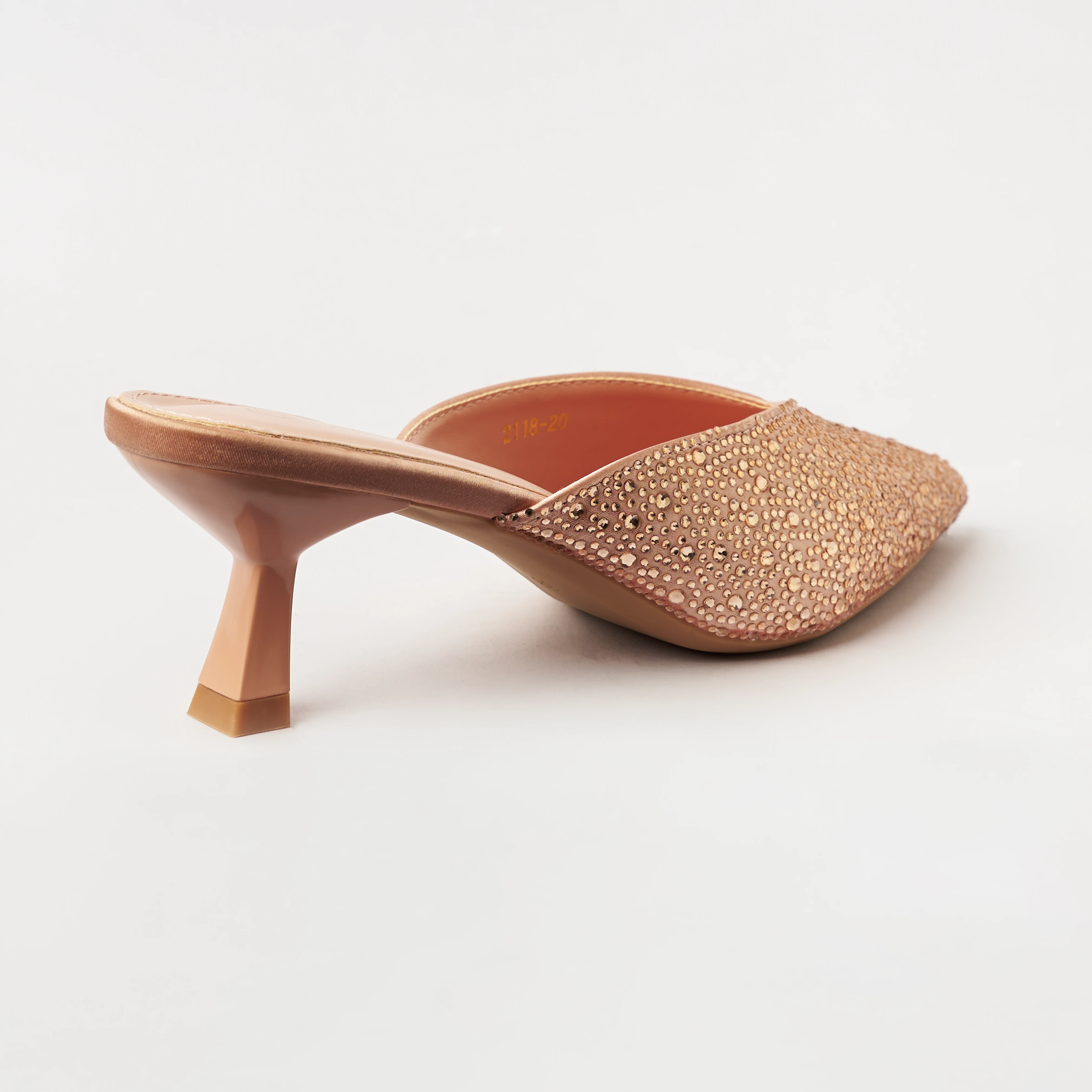 Stone Embellished - Kitten Heel Mules - Peach (CH42)