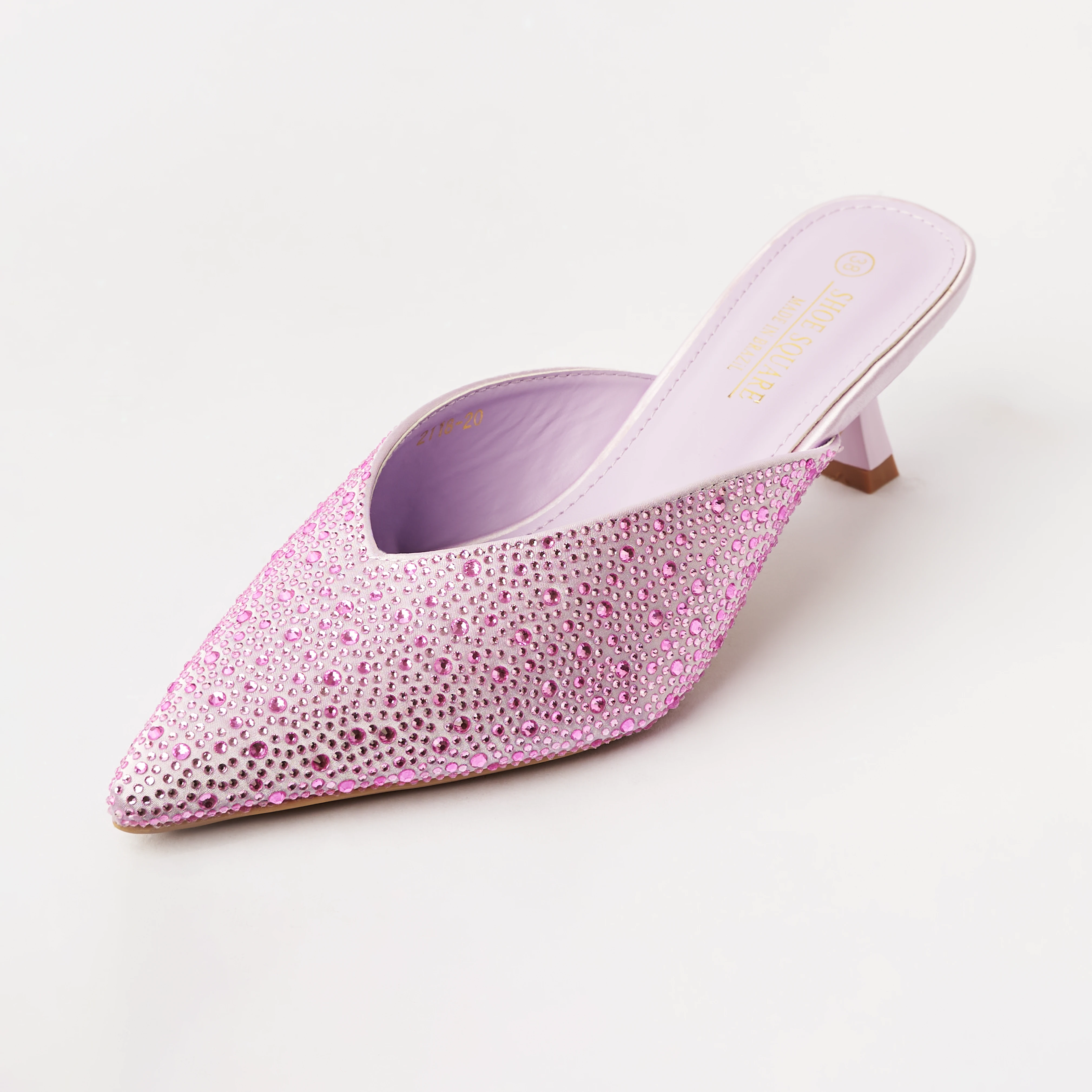 Stone Embellished - Kitten Heel Mules - Purple (CH41)