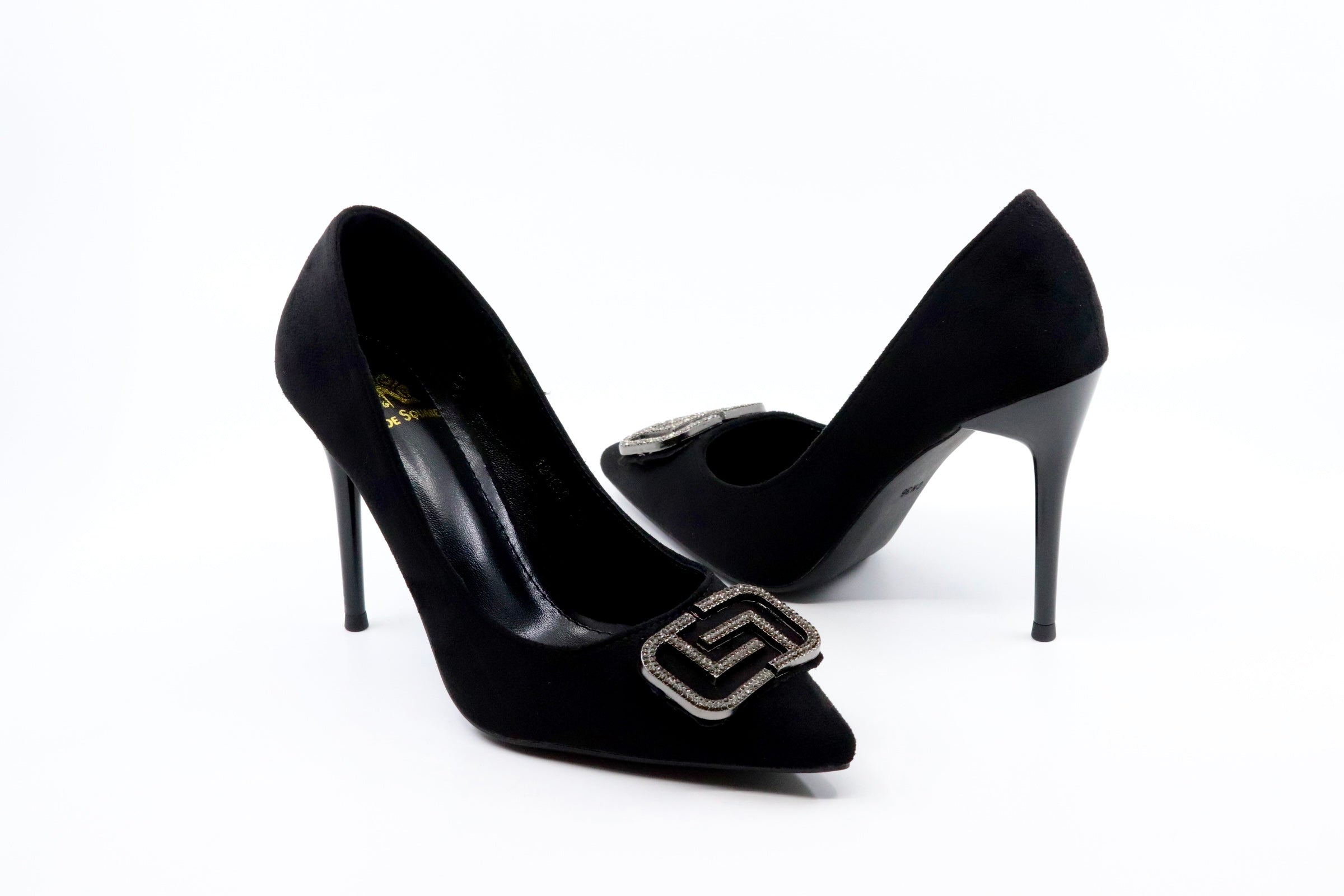 Pointed Toe - Formal Suede Stiletto Pumps - Black (CH55)
