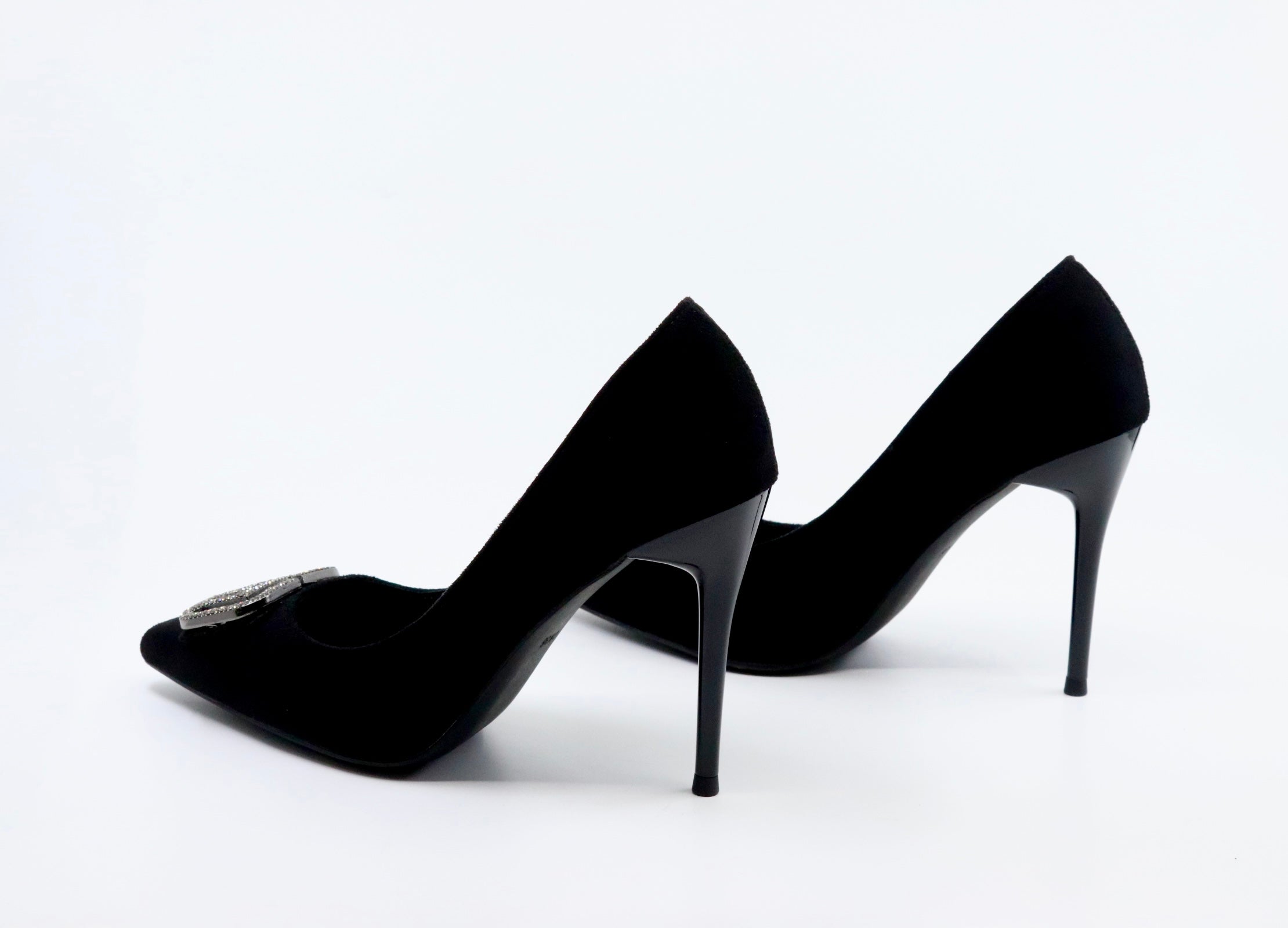 Pointed Toe - Formal Suede Stiletto Pumps - Black (CH55)