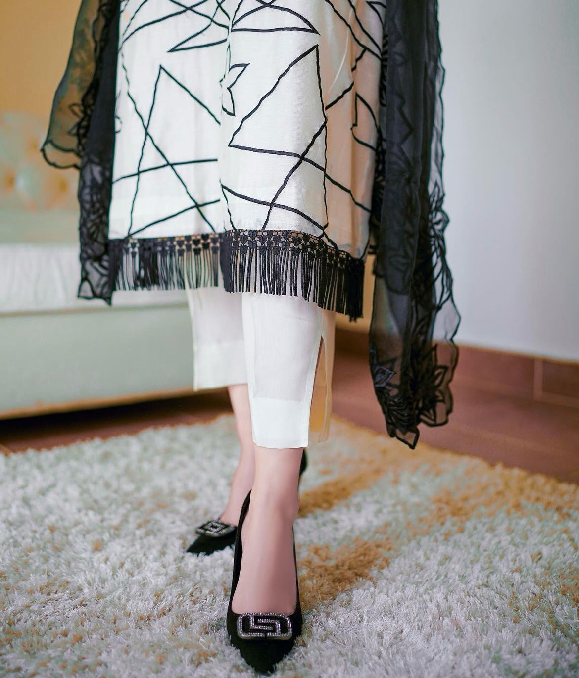 Pointed Toe - Formal Suede Stiletto Pumps - Black (CH55)